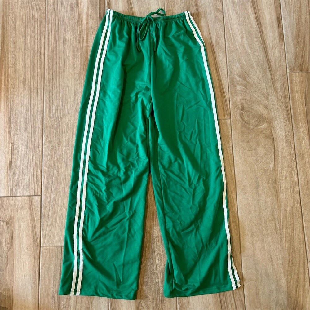 SHEIN Track Pants Womens M Green White Side Stripes Drawstring Athleisure